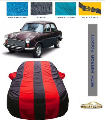 CANVAS HUB Car Cover For HM Ambassador MPFi (With Mirror Pockets)(Red, Blue)