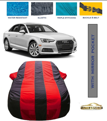 CANVAS HUB Car Cover For Audi A4 (With Mirror Pockets)(Red, Blue)