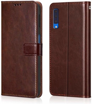 WOW Imagine Flip Cover for Samsung Galaxy A7 2018 (Flexible | Leather Finish | Card Pockets Wallet & Stand |(Brown, Magnetic Case, Pack of: 1)