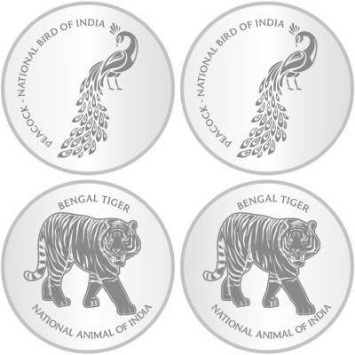 Sikkawala BIS Hallmarked 999 Silver National symbol set of 4 in 25 Gm Round -100gm S 999 100 g Silver Coin(Pack of 4)