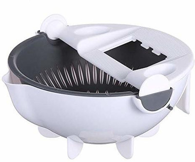 NILKANTH ENTERPRISE  9 in 1 Multifunction Magic Rotate Vegetable Cutter with Drain Basket Large Capacity Vegetables Chopper Veggie Shredder Grater Portable Slicer Kitchen Tool with 5 Dicing Blades Vegetable & Fruit Chopper(Blades, Drain Basket with Helping Stand cum Cover)