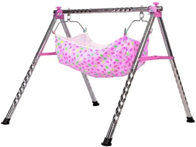 JYOTI ENGINEERING born baby folding steel cradle for kid (0 to 3 year) sleepingwith cotton hammock(khoyu,joli)(Pink)