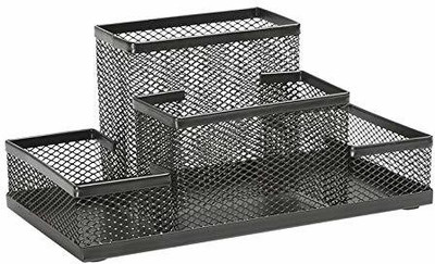 GAURINANDAN 4 Compartments steel Pen Holder(Black)