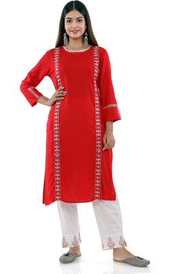 ANSH CREATION Women Embroidered A-line Kurta(Red)
