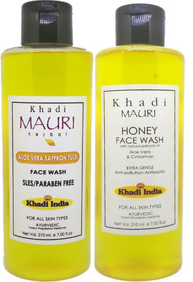 Khadi Mauri Honey & Aloevera Saffron Tulsi - Pack of 2  Face Wash(420)