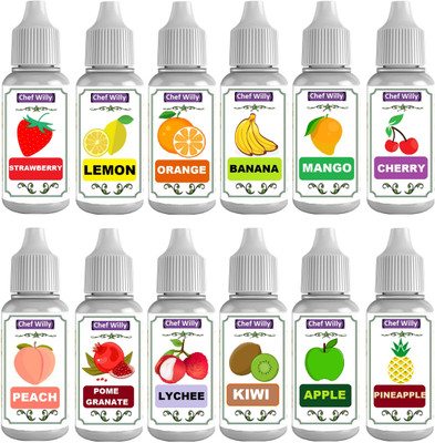chef willy 12 Fruit Extract Natural Flavor Essence Syrup for cakes sweets candies and drinks lychee flavor Liquid Food Essence (20 g) strawberry Lemon Orange Banana Mango Cherry Peach Lychee Pomegranate Kiwi Apple Pineapple essence Mixed Fruit Liquid Food Essence(20 ml)