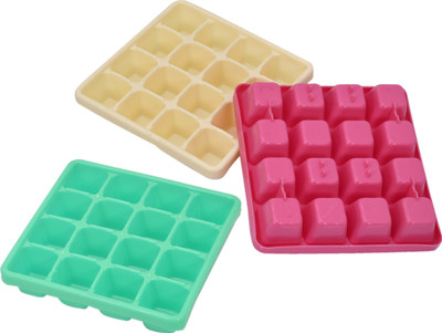 KUBER INDUSTRIES Square Small Size 16 Cubes Plastic Unbreakable Virgin Plastic Ice Cube Tray (Set of 3,Multi)-KUBMART3202 Multicolor Plastic Ice Cube Tray(Pack of3)