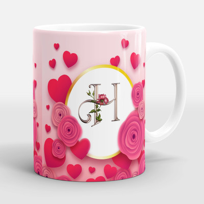 Sublikraft Letter H With Roses Ceramic Coffee Mug(330 ml)