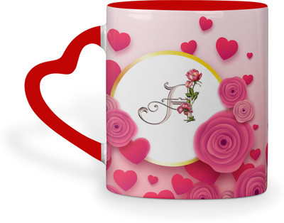 Sublikraft Letter A with Roses With Heart Handle Ceramic Coffee Mug(330 ml)