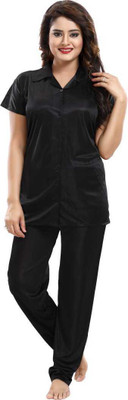 SHOPPING STATION Women Solid Black Top & Pyjama Set