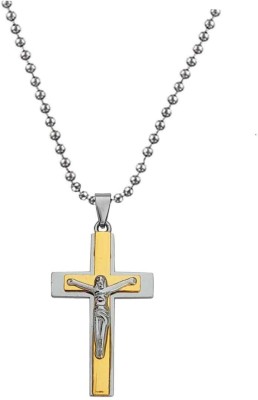 Sullery Christmas Gift Lord Holy Jesus Christ Crucifix Cross Locket With Chain Rhodium Stainless Steel Pendant Set
