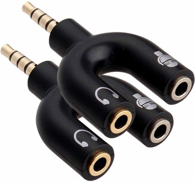 LipiWorld Black 3.5mm Audio Jack to Headphone Microphone Splitter Converter Adaptor Jack (2 PCS) Phone Converter(Android, iOS)
