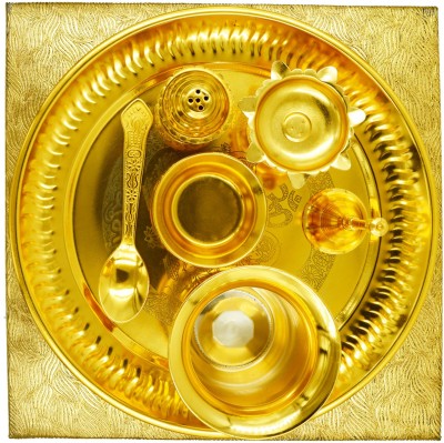 ME&YOU Golden Color Pooja Thali Set Brass(1 Pieces, Gold)