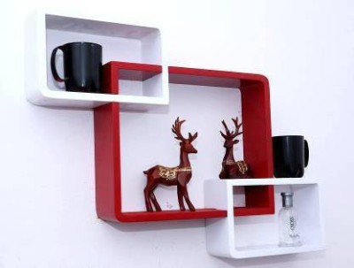 OnlineCraft ch2760 wooden wall shelf 3 attach (white,red) Wooden Wall Shelf(Number of Shelves - 3, White, Red)