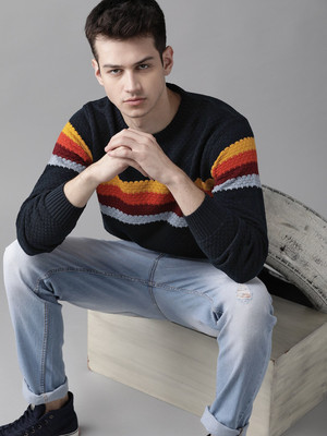 Roadster Striped Round Neck Casual Men Multicolor Sweater