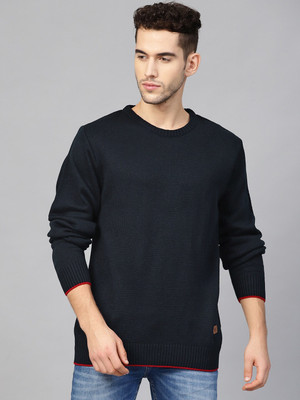 Roadster Solid Round Neck Casual Men Blue Sweater