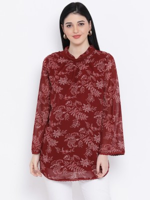 OXOLLOXO Casual Bell Sleeve Printed Women Maroon Top