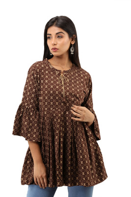 Neelo Kurti Casual 3/4 Sleeve Printed Women Brown Top