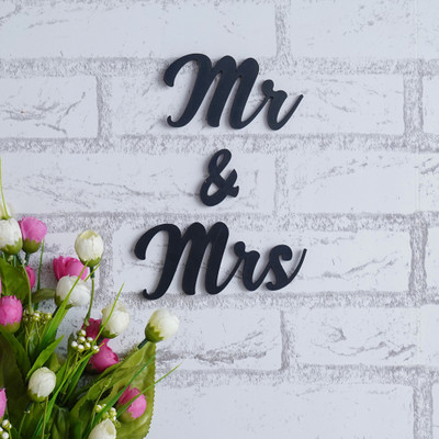 WEBELKART Designer Mr. & Mrs. MDF Cutout Ready to Hang Home Décor Wall Art Pack of 3(Black)