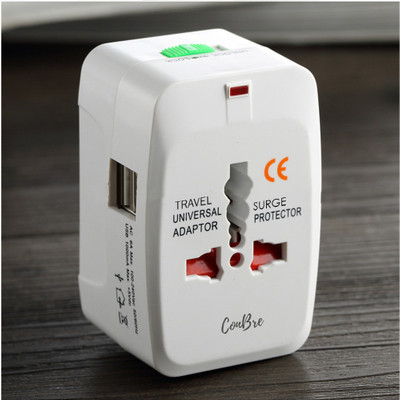Conbre Xtroplug UTA275 Universal Travel Adapter | International Sockets | Built in Dual USB Charger Ports | Indicator | 250V Surge/Spike Protected Worldwide Adaptor(White)