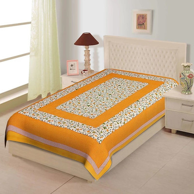 DHAYAL TEXTILES Cotton Single Flat 300 TC Printed Bedsheet(Pack of 1, Yellow, White, Green)