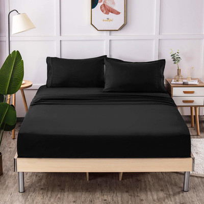 Divine Homes Microfiber Double Flat 130 TC Solid Bedsheet(Pack of 1, Black)