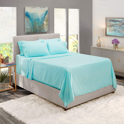 Divine Homes Microfiber Double Flat 130 TC Solid Bedsheet(Pack of 1, Aqua Blue)