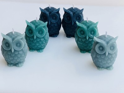 yellow petal Owl scented candle each 40gm (pack of 6) Candle(Blue, Green, Pack of 6)