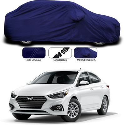 SEBONGO Car Cover For Hyundai Accent (With Mirror Pockets)(Blue)