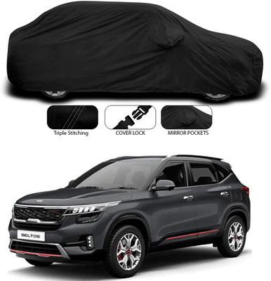 SEBONGO Car Cover For Kia SELTOS (With Mirror Pockets)(Black)