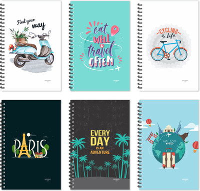 ESCAPER Designer Travel Diaries - Jumbo Pack of 6 Diaries (Ruled - A5 Size - 8.5 x 5.5 inches each), Adventure Diaries, Travel Quotes Diary A5 Diary Ruled 160 Pages(MulticolorI, Pack of 6)