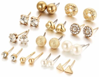 Shining Diva Shining Diva Fashion Latest 12 Pairs Combo Set Design Stud Earrings for Girls (Style02-gold) Alloy Stud Earring