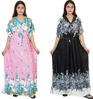 NACNO Women Nighty(Pink, Black)
