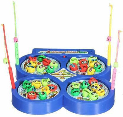 SWARA COLLECTION Fishing Game for Kids, Musical Fish Catching Games for Kids, Include 32 Pieces Fishes and 4 Fishing Rod (Blue)(Blue)