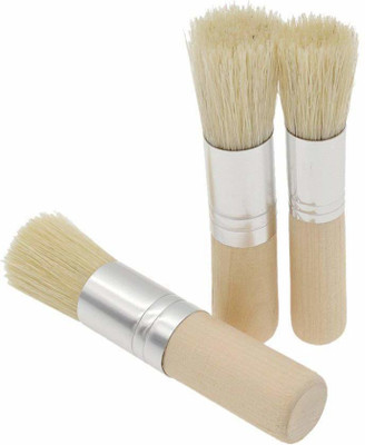 THR3E STROKES 3Pcs Stencil Brushes Set, Art Crafts Paint Brush with Pure Natural Hog Bristle.(Beige)