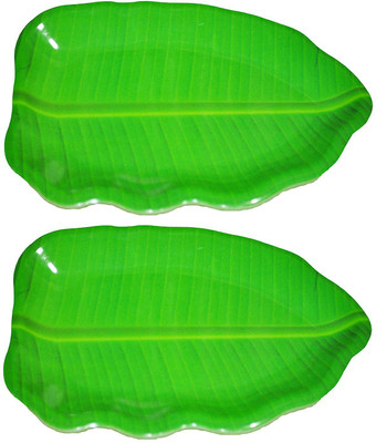 Laserbot Large Banana Leaf South Indian Round Dinner Lunch Serving Melamine Plate All Occasions Tray(Pack of 2)