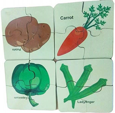 GKids Wooden Jigsaw Puzzle Vegitables With 4 Piece And 8 Different Puzzles Fun with Learning games for kids age 3+(32 Pieces)