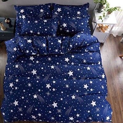adimpex 144 TC Polycotton Double Printed Flat Bedsheet(Pack of 1, Blue, White)