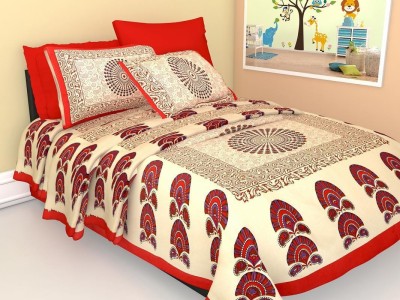 Ubania Collection 140 TC Cotton Single Printed Flat Bedsheet(Pack of 1, Red)