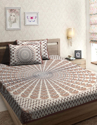 Artik Trends 144 TC Cotton Double Printed Flat Bedsheet(Pack of 1, Brown)