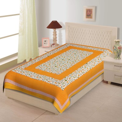 JaypurTextile 150 TC Cotton Single Floral Flat Bedsheet(Pack of 1, Golden)