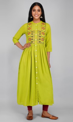 Royansh Women Embroidered A-line Kurta(Light Green)