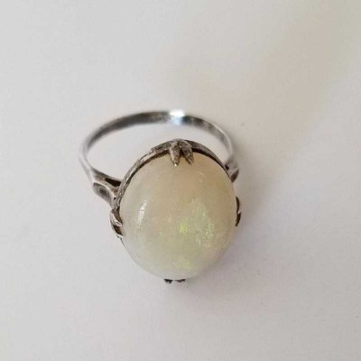 Jaipur Gemstone white opal Certified Stone 7.00 carat stone Natural unheated & untreated and Astrological Purpose for unisex Stone Opal Silver Plated Ring