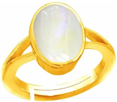 RATAN BAZAAR white opal Certified Stone 7.00 carat stone Natural unheated & untreated and Astrological Purpose for unisex Stone Opal Gold Plated Ring