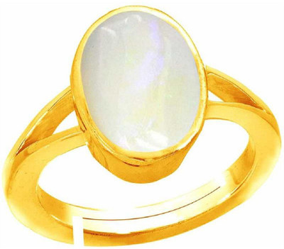 RATAN BAZAAR white opal Certified Stone 7.00 carat stone Natural unheated & untreated and Astrological Purpose for unisex Stone Opal Gold Plated Ring