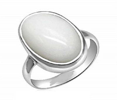 Jaipur Gemstone White Opal Stone Natural Opal 6.25 carat Certified Stone Effective and Unheated & Untreated Astrological Purpose for men & women Stone Opal Silver Plated Ring