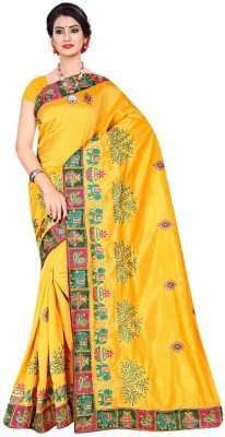 DHEEMAHI ENTERPRISE Embroidered Bollywood Art Silk Saree(Green, Yellow)