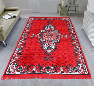 Sparrow world Red Chenille Carpet(5 ft,  X 7 ft, Rectangle)