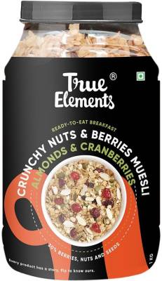True Elements Crunchy Nuts & Berries Muesli with Almonds & Cranberries, Ready to Eat Breakfast