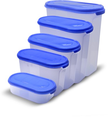 kkart Plastic Fridge Container  - 2500 ml, 2000 ml, 1500 ml, 1000 ml, 500 ml(Pack of 5, White, Blue)